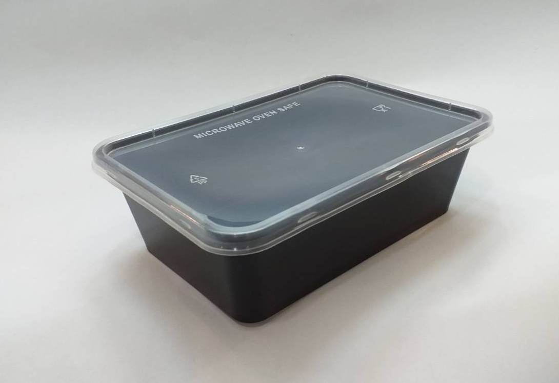 กล่องอาหารพลาสติกทรงสี่เหลี่ยม 1 ช่อง สีดำ